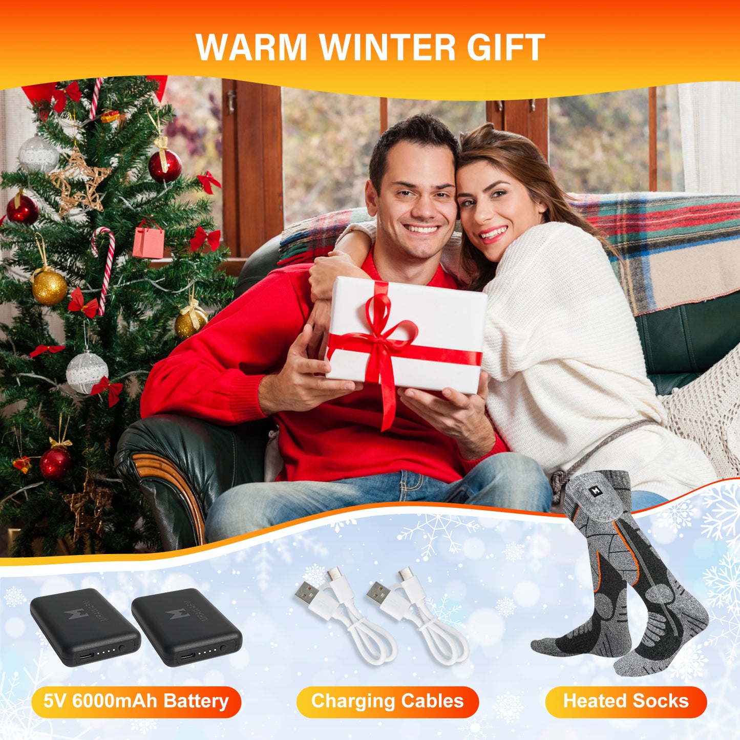 MRAWARM 5V 6000mAh Rechargeable Heated Socks 3 Temperature Levels