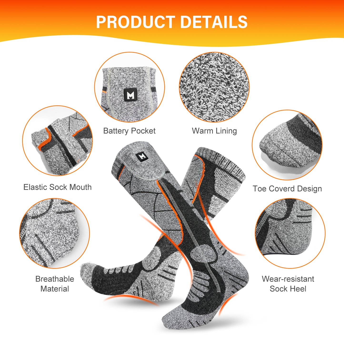 Heated Socks, MRAWARM 5V 6000mAh Rechargeable Heated Socks for Men Women