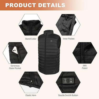 Heated Vest, Lightweight Electric Heated Vest for Men Women 6 Heating Zone 3 Temperature Heating Vest