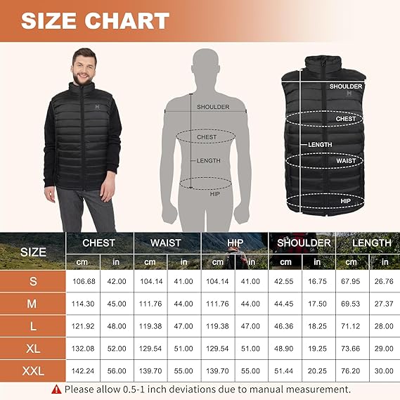 Heated Vest, Lightweight Electric Heated Vest for Men Women 6 Heating Zone 3 Temperature Heating Vest