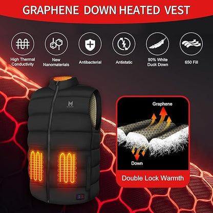 Heated Vest with 90% Down, 650 Fill Electric Heated Down Vest for Men Women 6 Heating Zone 3 Temperature Heating Vest