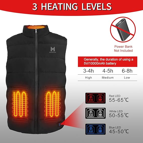 Heated Vest with 90% Down, 650 Fill Electric Heated Down Vest for Men Women 6 Heating Zone 3 Temperature Heating Vest