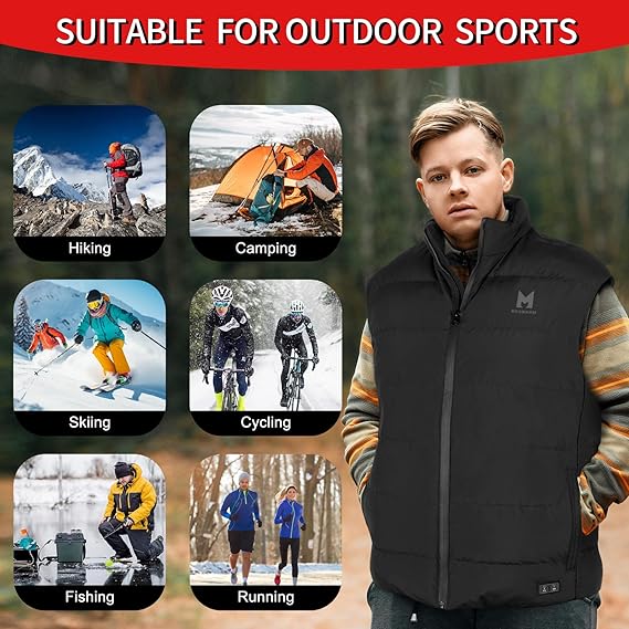 Heated Vest with 90% Down, 650 Fill Electric Heated Down Vest for Men Women 6 Heating Zone 3 Temperature Heating Vest