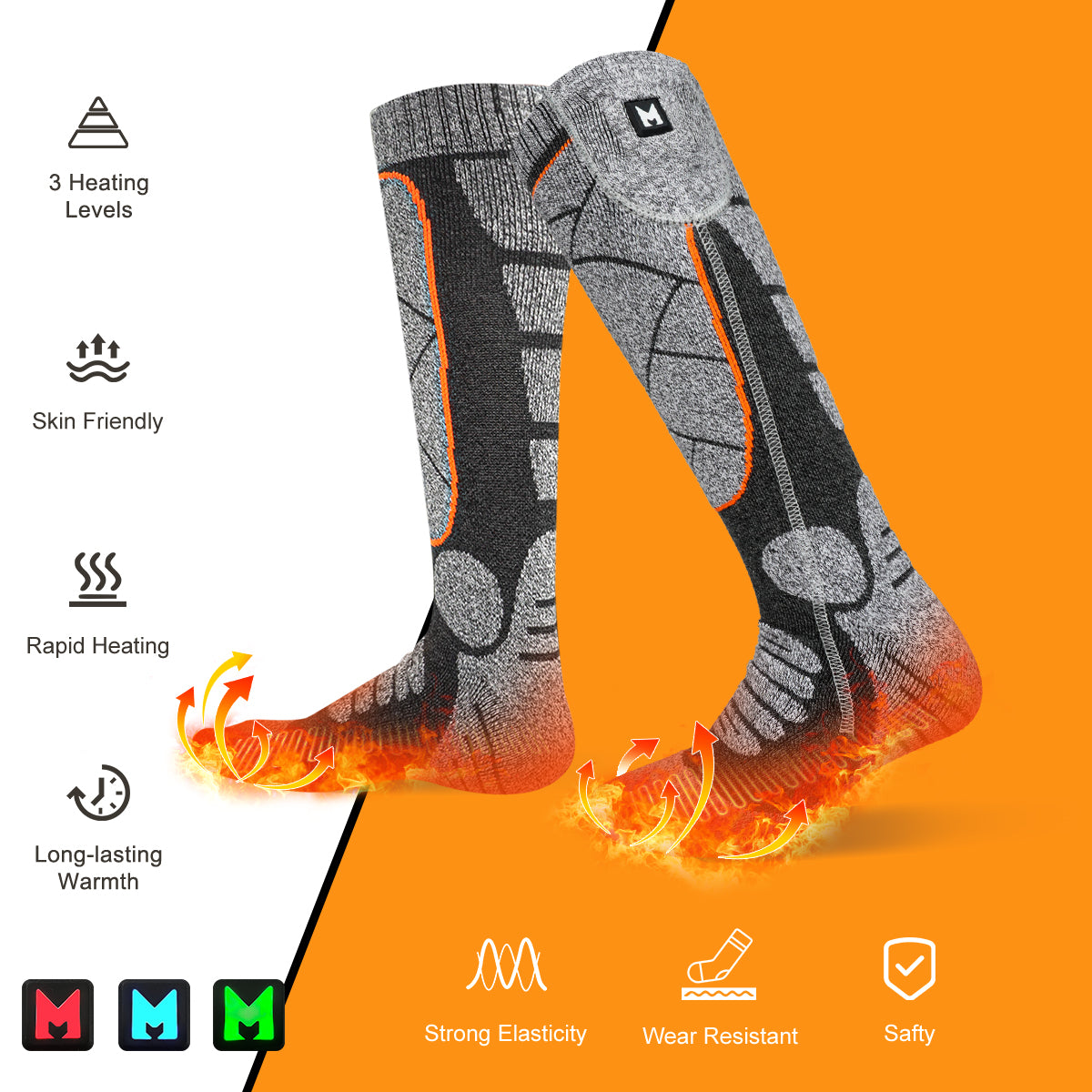 Heated Socks, MRAWARM 5V 6000mAh Rechargeable Heated Socks, Unisex